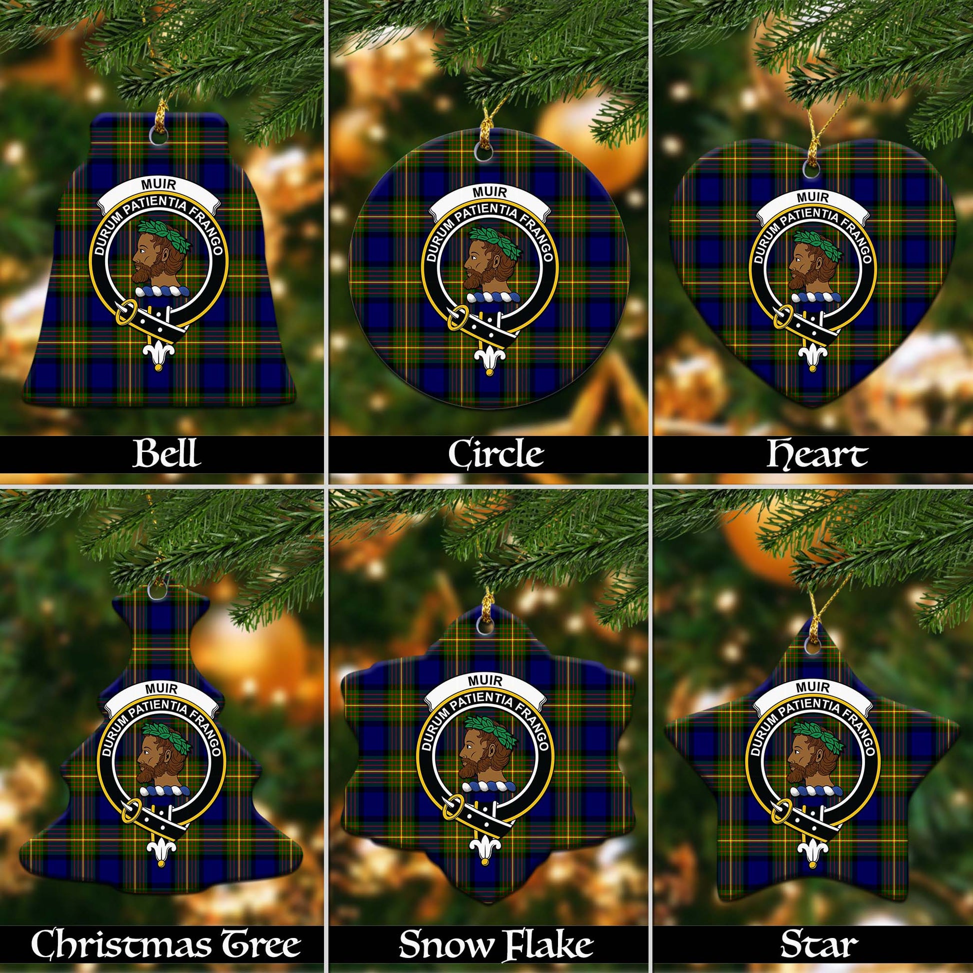 Muir Tartan Christmas Ornaments with Family Crest - Tartanvibesclothing