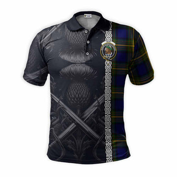 Muir Tartan Polo Shirt with Family Crest Cross Sword Thistle Celtic Vibes