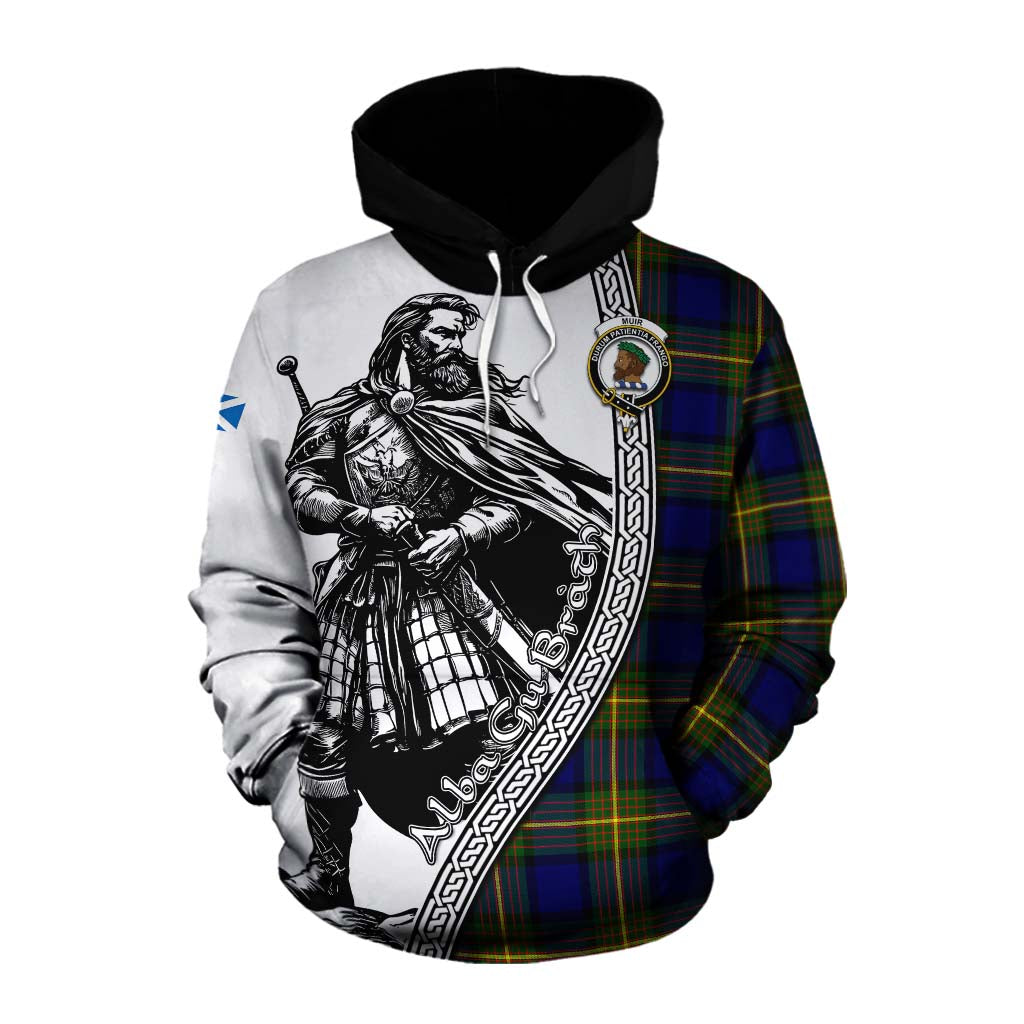 Tartan Vibes Clothing Muir Tartan Clan Crest Cotton Hoodie with Highlander Warrior Celtic Style