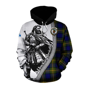 Muir Tartan Clan Crest Cotton Hoodie with Highlander Warrior Celtic Style