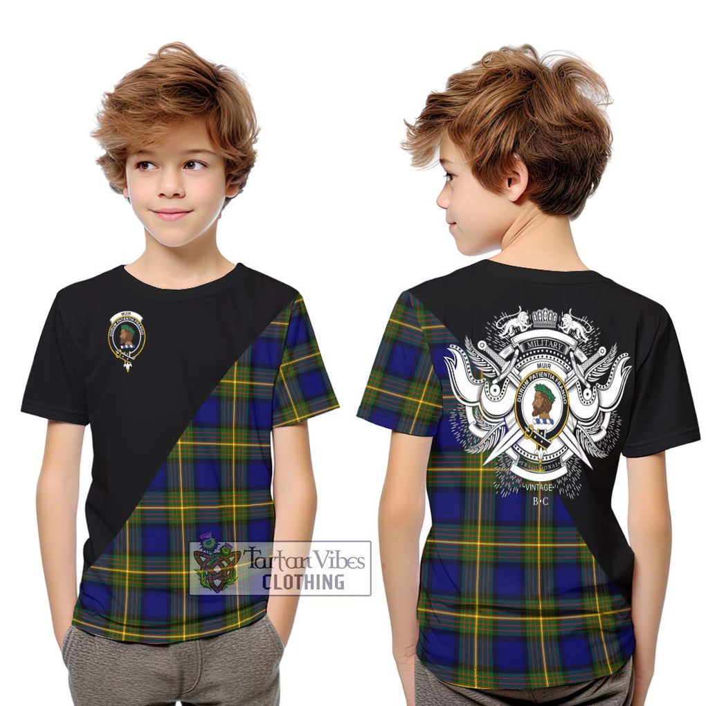 Muir Tartan Kid T-Shirt with Family Crest and Military Logo Style Youth XL Size14 - Tartanvibesclothing Shop