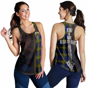 Muir Tartan Family Crest Women's Racerback Tanks Alba Gu Brath Be Brave Lion Ancient Style