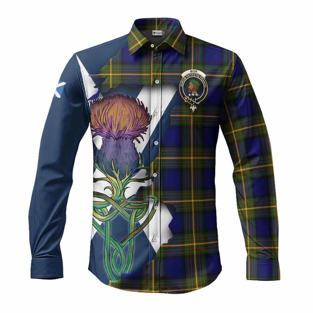 Muir Tartan Family Crest Long Sleeve Button Shirt Scottish Thistle Celtic Inspired Men's Shirt S - Tartan Vibes Clothing