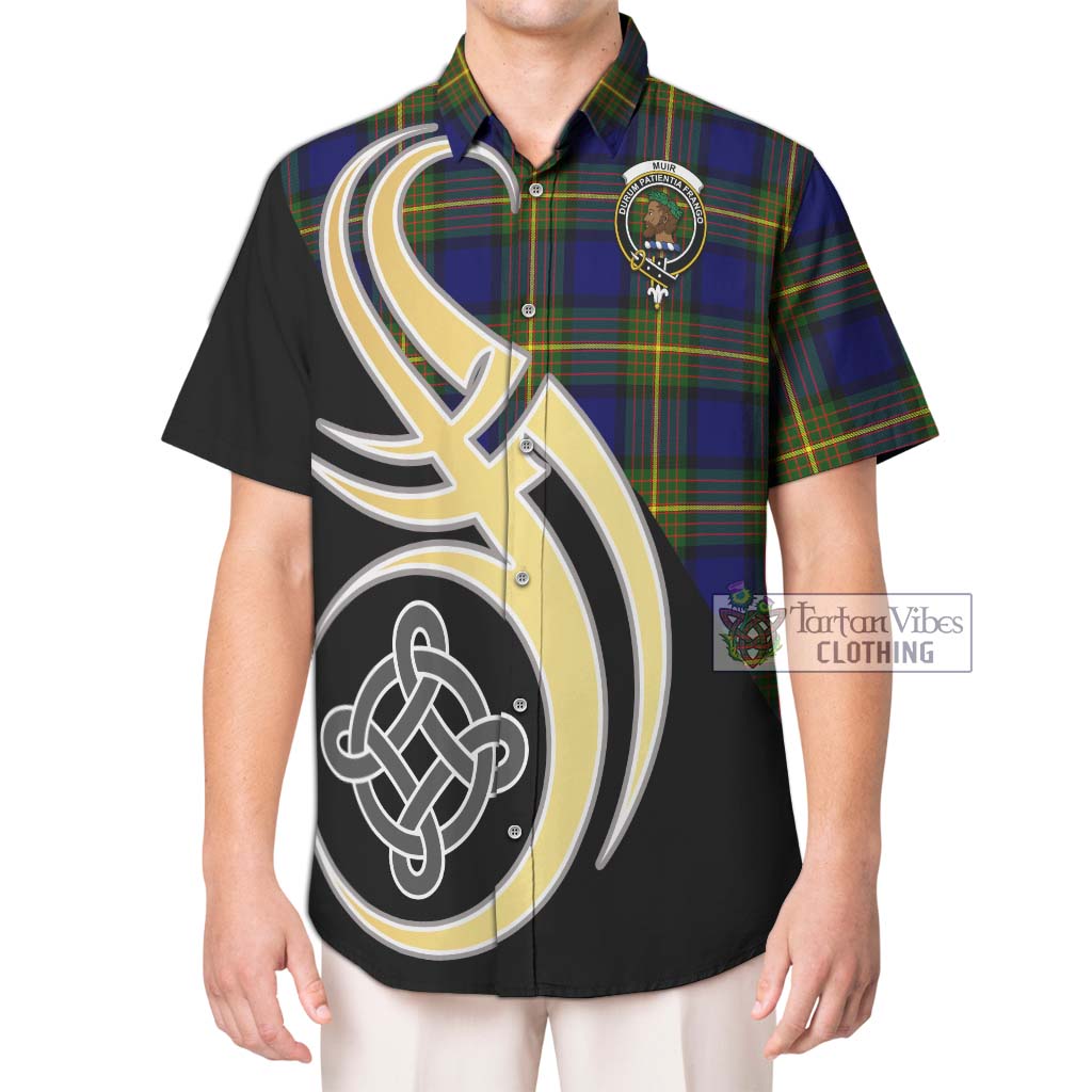 Muir Tartan Short Sleeve Button Shirt with Family Crest and Celtic Symbol Style Kid - Tartan Vibes Clothing