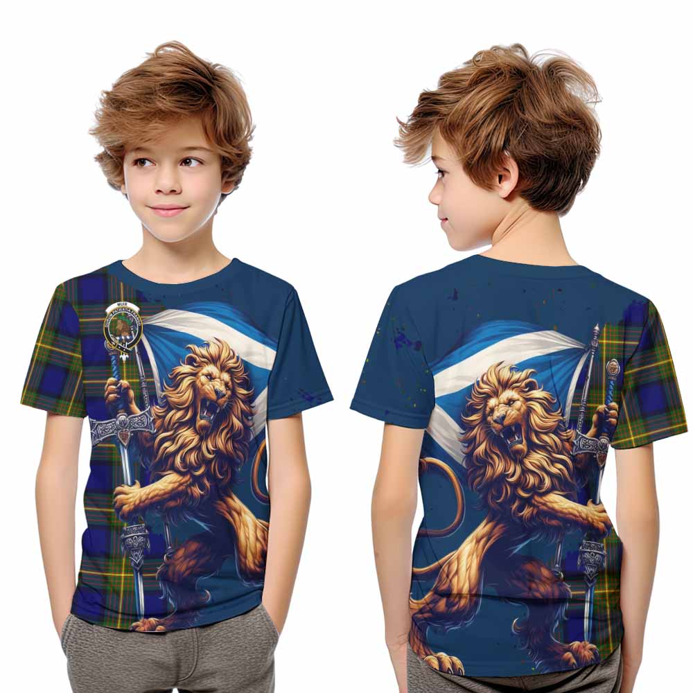 Tartan Vibes Clothing Muir Tartan Family Crest Kid T-Shirt with Scottish Majestic Lion