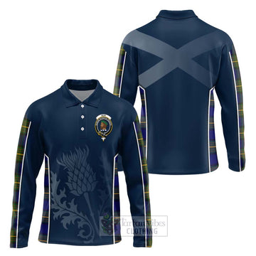 Muir Tartan Long Sleeve Polo Shirt with Family Crest and Scottish Thistle Vibes Sport Style Unisex - Tartan Vibes Clothing