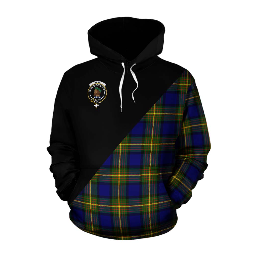 Tartan Vibes Clothing Muir Tartan Cotton Hoodie with Family Crest and Military Logo Style