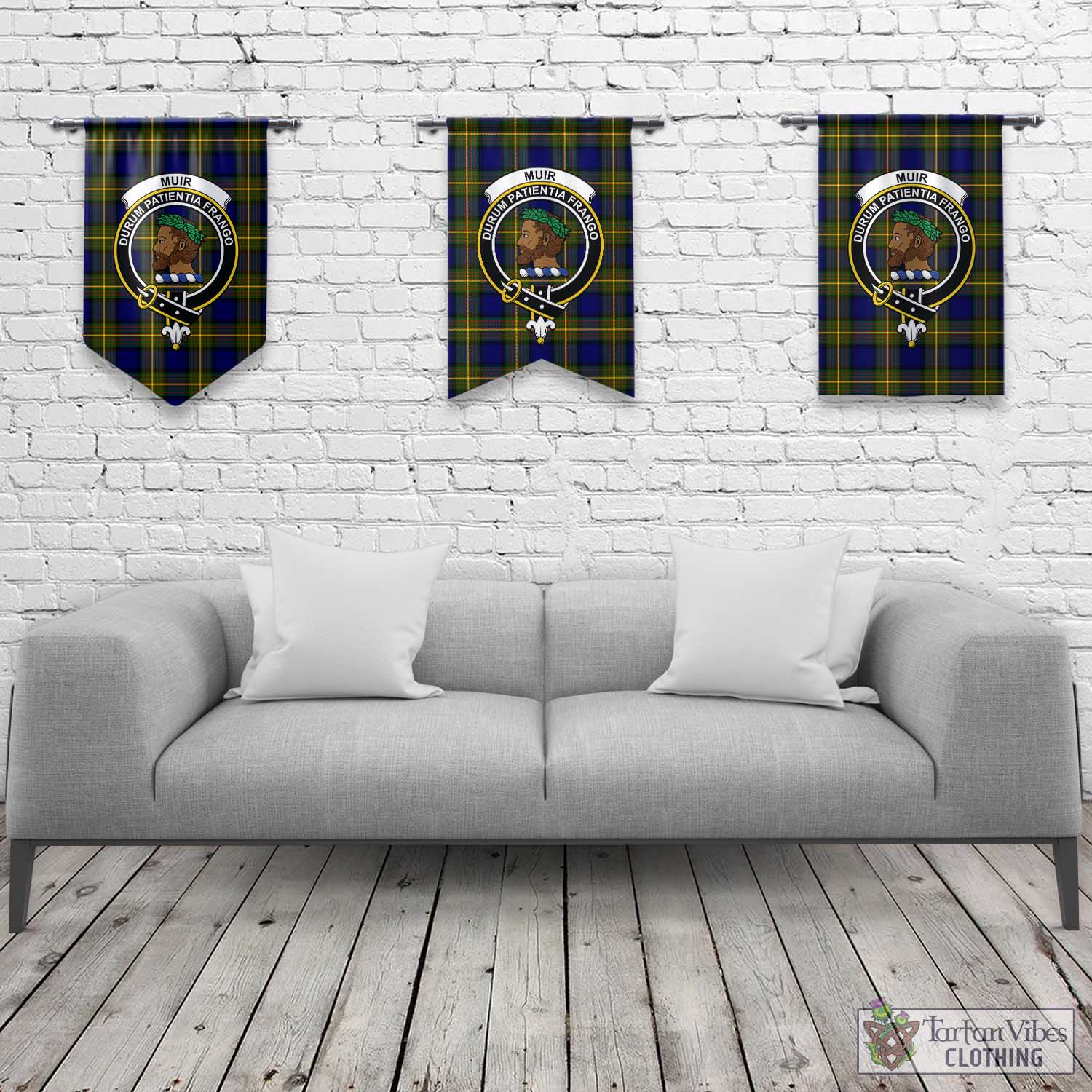 Tartan Vibes Clothing Muir Tartan Gonfalon, Tartan Banner with Family Crest