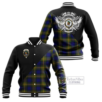 Muir Tartan Baseball Jacket with Family Crest and Military Logo Style