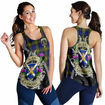 Muir Tartan Family Crest Women's Racerback Tanks Lion Rampant Royal Thistle Shield Celtic Inspired