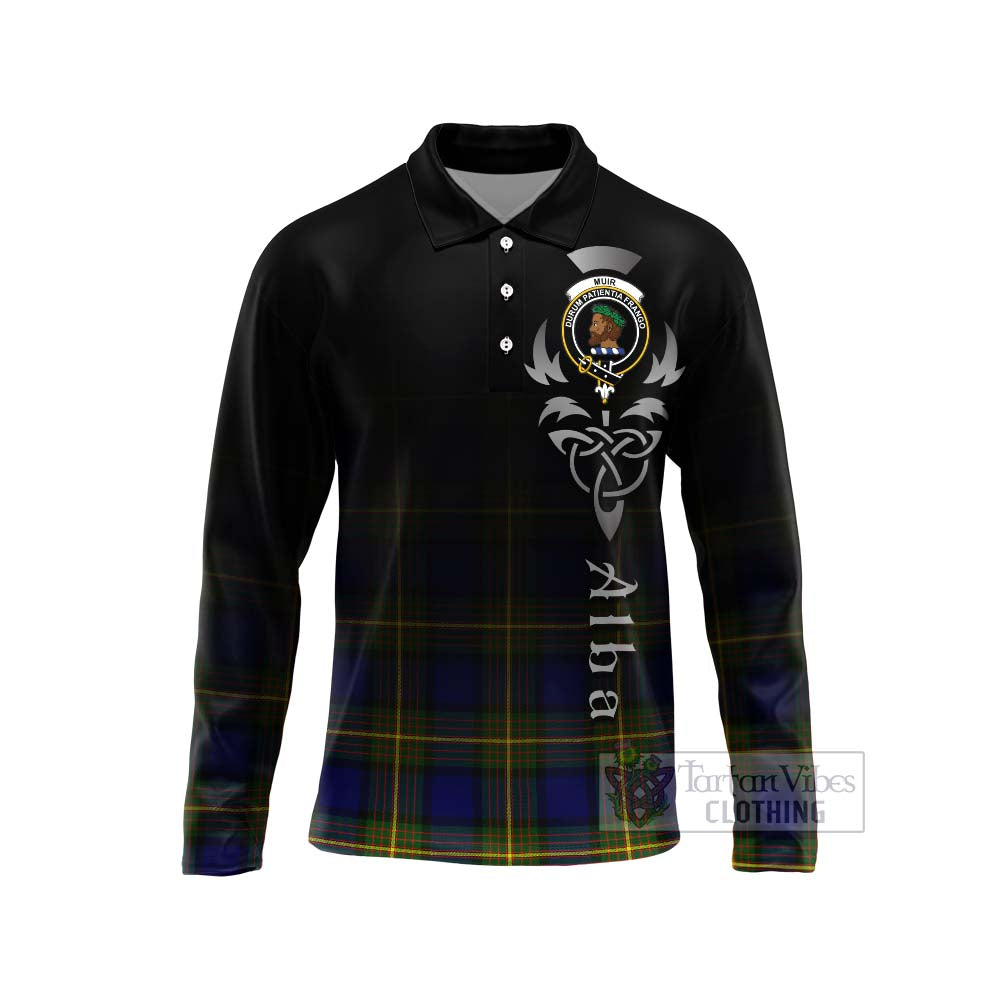 Muir Tartan Long Sleeve Polo Shirt Featuring Alba Gu Brath Family Crest Celtic Inspired Unisex - Tartan Vibes Clothing