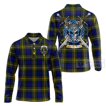 Muir Tartan Long Sleeve Polo Shirt with Family Crest Celtic Skull Style Unisex - Tartan Vibes Clothing