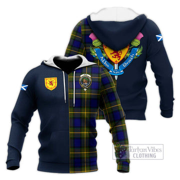 Muir Tartan Knitted Hoodie Alba with Scottish Lion Royal Arm Half Style