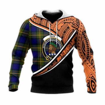 Muir Crest Tartan Knitted Hoodie with Polynesian Vibes Style - Orange Version