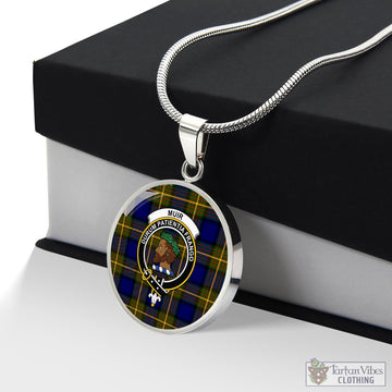 Muir Tartan Circle Necklace with Family Crest