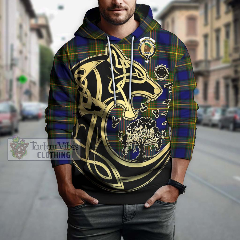 Muir Tartan Hoodie with Family Crest Celtic Wolf Style Zip Hoodie - Tartan Vibes Clothing