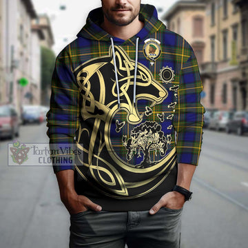 Muir Tartan Hoodie with Family Crest Celtic Wolf Style