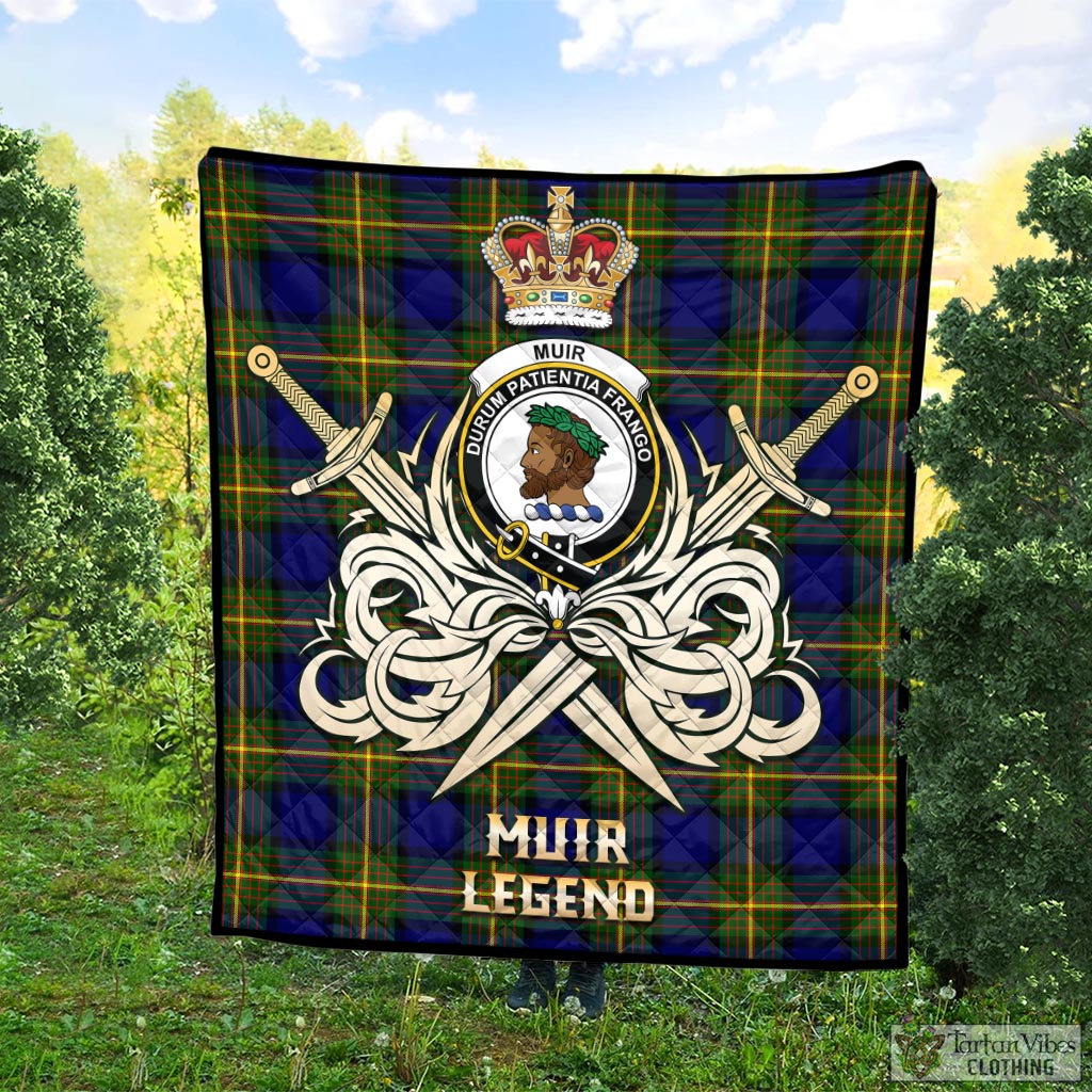 Tartan Vibes Clothing Muir Tartan Quilt with Clan Crest and the Golden Sword of Courageous Legacy