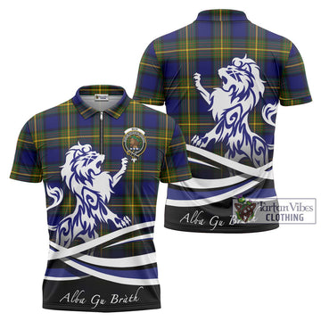 Muir Tartan Zipper Polo Shirt with Alba Gu Brath Regal Lion Emblem