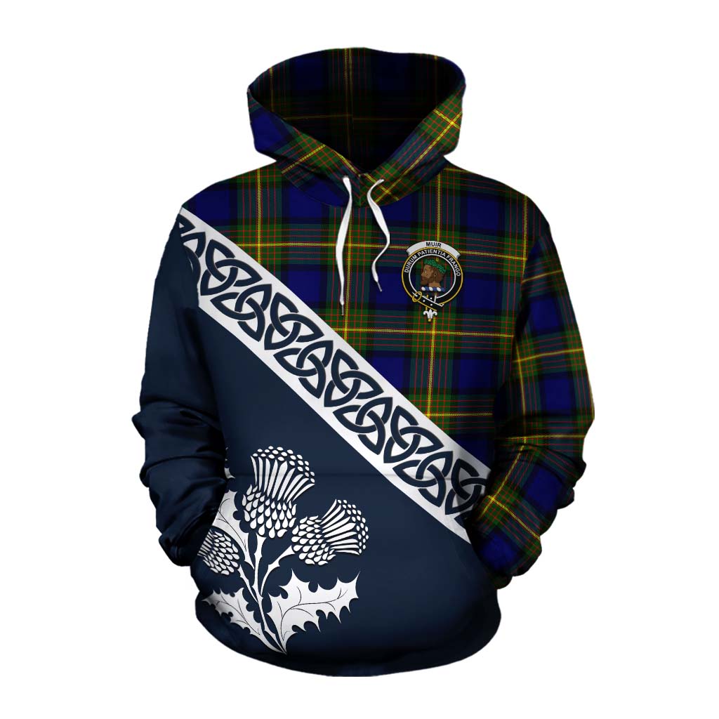 Tartan Vibes Clothing Muir Tartan Cotton Hoodie Featuring Thistle and Scotland Map