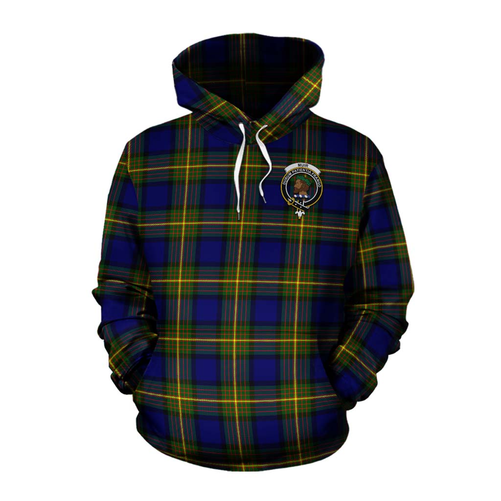 Tartan Vibes Clothing Muir Tartan Cotton Hoodie with Family Crest and Bearded Skull Holding Bottles of Whiskey