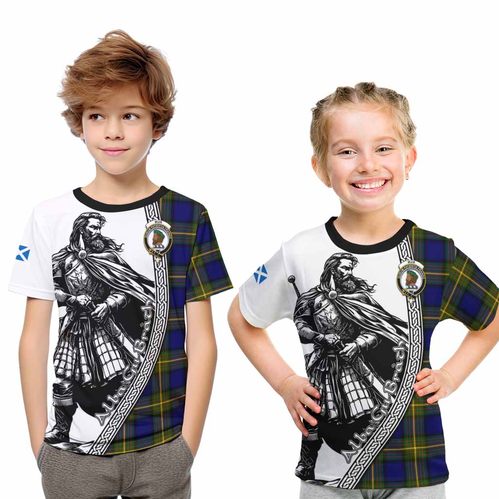 Muir Tartan Clan Crest Kid T-Shirt with Highlander Warrior Celtic Style