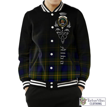 Muir Tartan Baseball Jacket Featuring Alba Gu Brath Family Crest Celtic Inspired