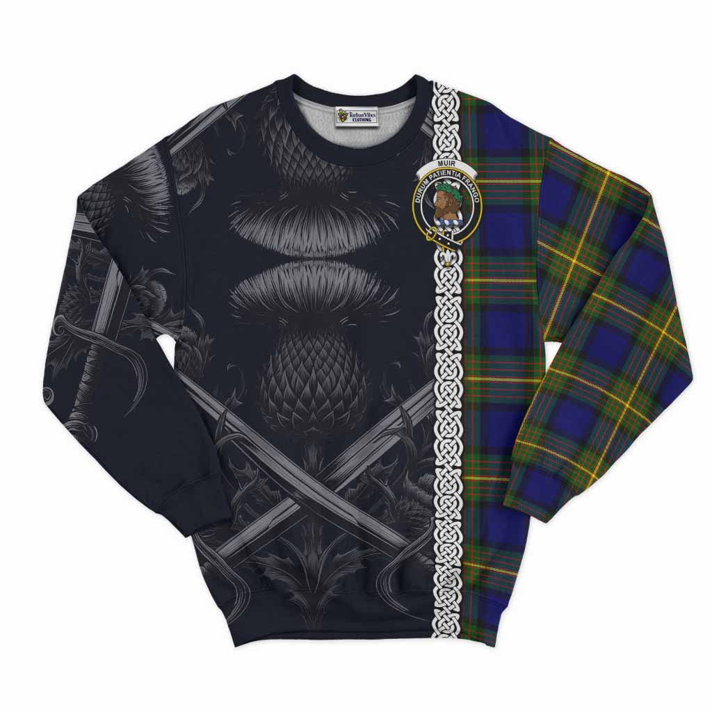 Tartan Vibes Clothing Muir Tartan Sweatshirt with Family Crest Cross Sword Thistle Celtic Vibes