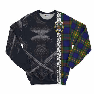 Muir Tartan Sweatshirt with Family Crest Cross Sword Thistle Celtic Vibes