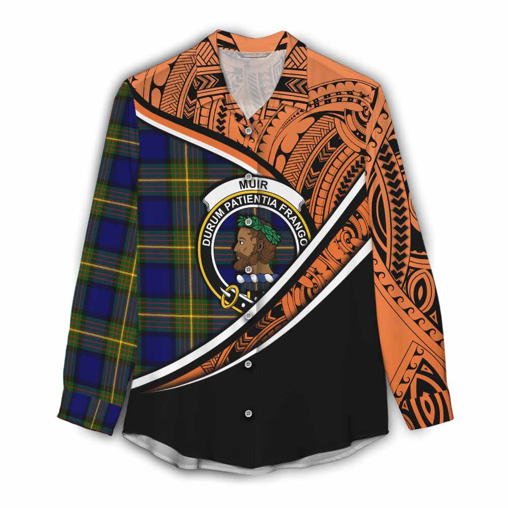 Tartan Vibes Clothing Muir Crest Tartan Women's Casual Shirt with Maori Tattoo Style - Orange Version