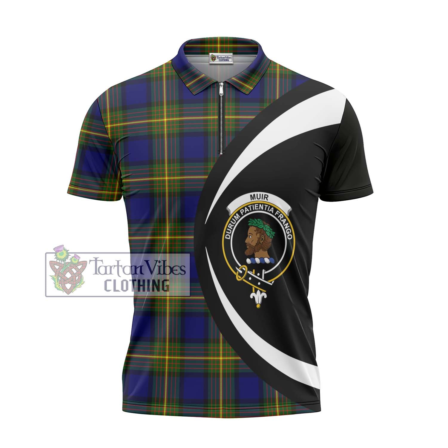 Tartan Vibes Clothing Muir Tartan Zipper Polo Shirt with Family Crest Circle Style