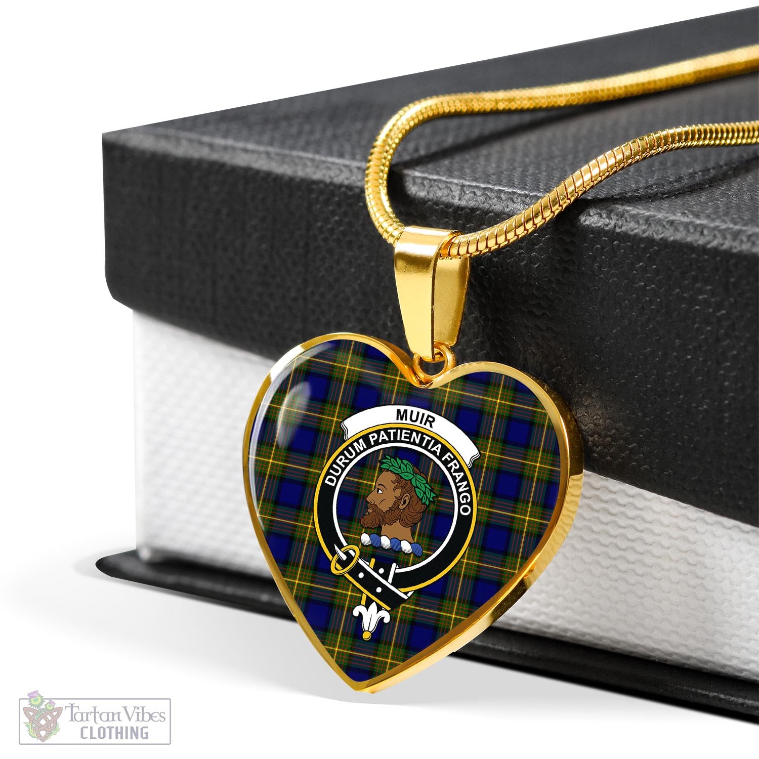 Tartan Vibes Clothing Muir Tartan Heart Necklace with Family Crest