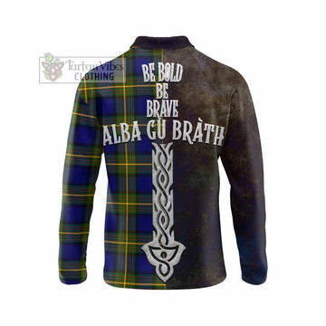 Muir Tartan Family Crest Long Sleeve Polo Shirt Alba Gu Brath Be Brave Lion Ancient Style - Tartan Vibes Clothing