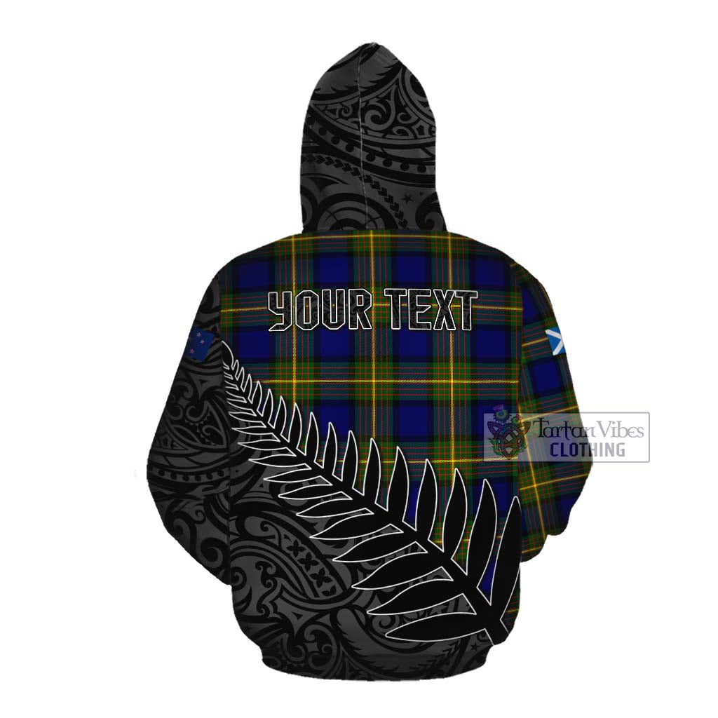 Tartan Vibes Clothing Muir Crest Tartan Cotton Hoodie with New Zealand Silver Fern Half Style