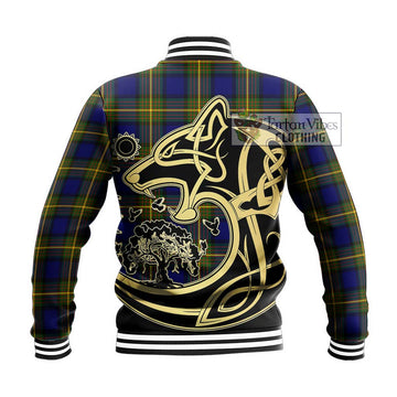 Muir Tartan Baseball Jacket with Family Crest Celtic Wolf Style