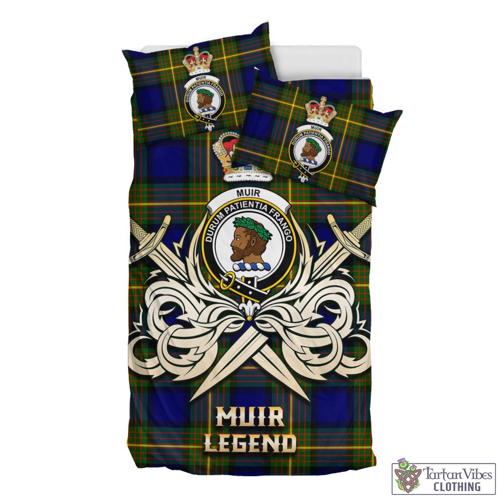 Tartan Vibes Clothing Muir Tartan Bedding Set with Clan Crest and the Golden Sword of Courageous Legacy