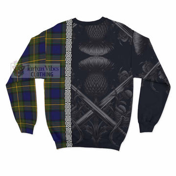 Muir Tartan Sweatshirt with Family Crest Cross Sword Thistle Celtic Vibes