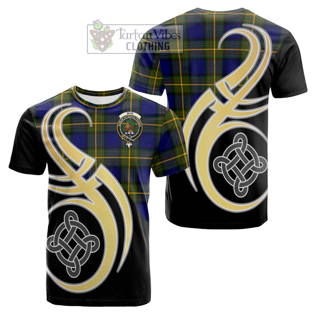 Tartan Vibes Clothing Muir Tartan Cotton T-shirt with Family Crest and Celtic Symbol Style