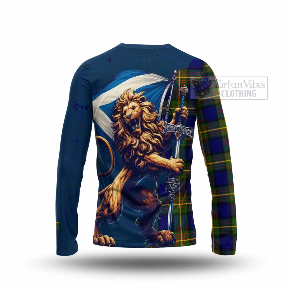 Tartan Vibes Clothing Muir Tartan Family Crest Long Sleeve T-Shirt with Scottish Majestic Lion