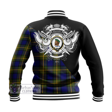 Muir Tartan Baseball Jacket with Family Crest and Military Logo Style