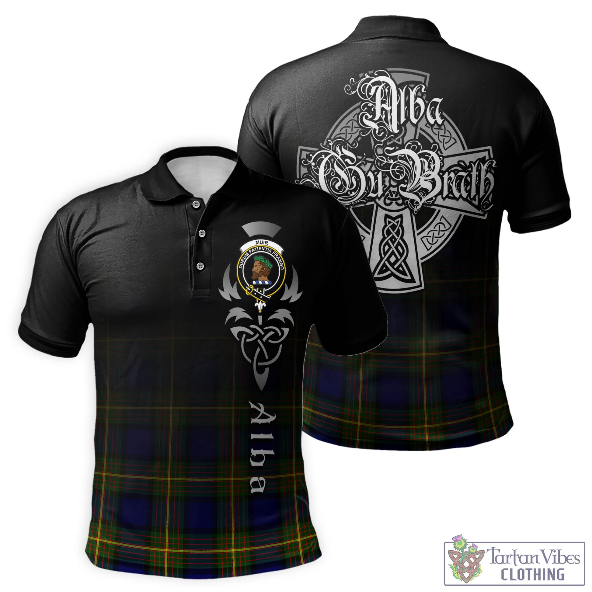 Tartan Vibes Clothing Muir Tartan Polo Shirt Featuring Alba Gu Brath Family Crest Celtic Inspired