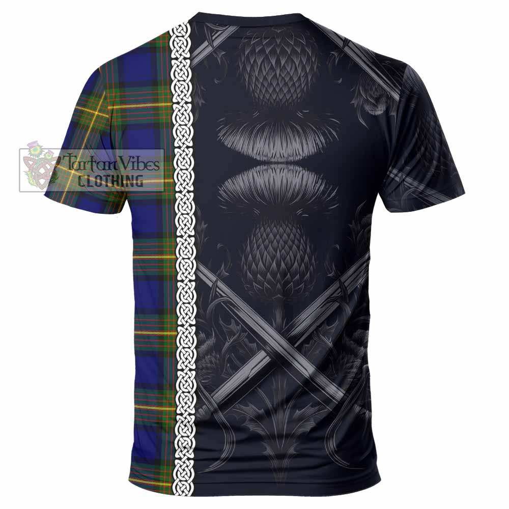 Tartan Vibes Clothing Muir Tartan T-Shirt with Family Crest Cross Sword Thistle Celtic Vibes