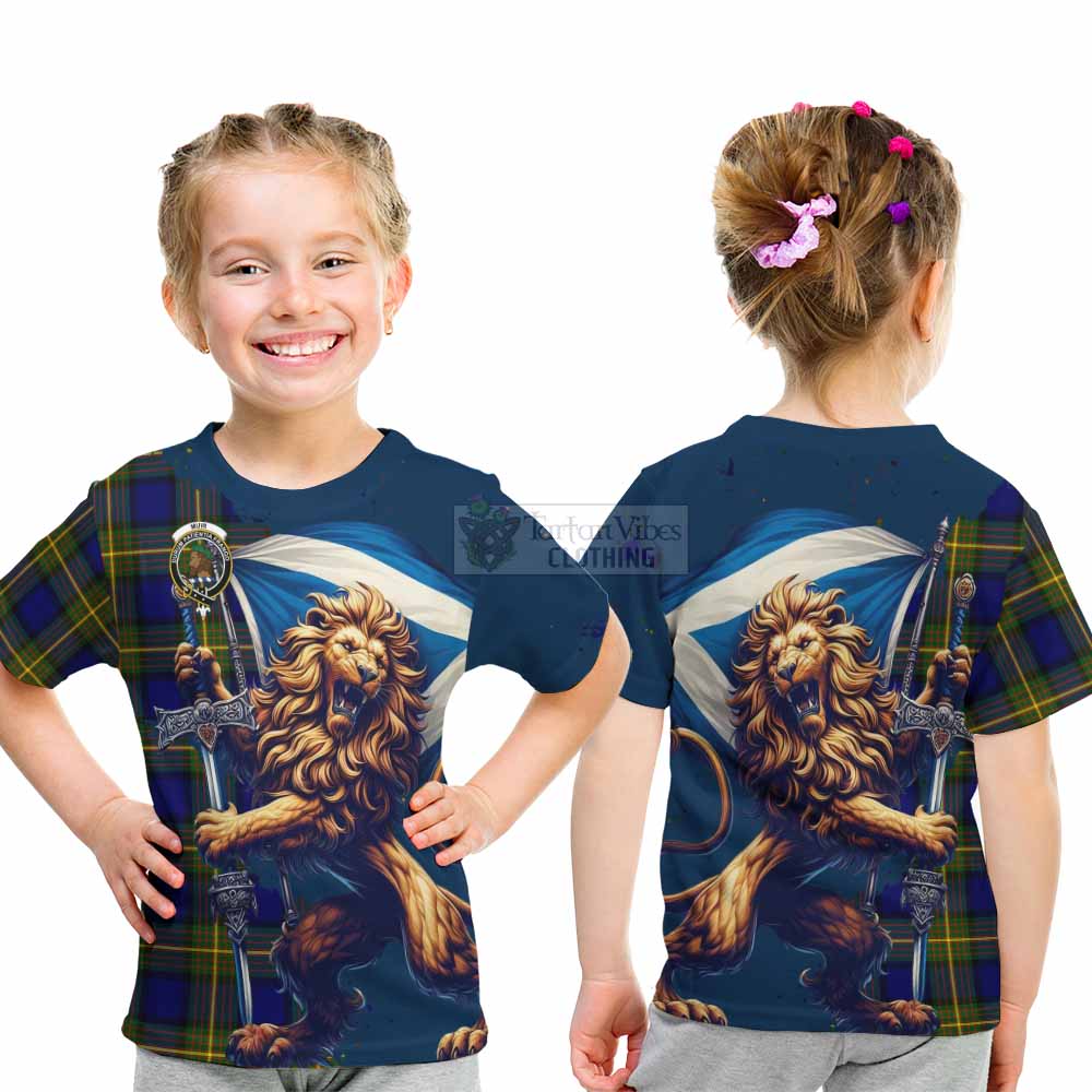 Tartan Vibes Clothing Muir Tartan Family Crest Kid T-Shirt with Scottish Majestic Lion