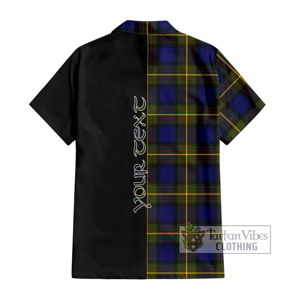 Muir Tartan Short Sleeve Button Shirt with Family Crest and Half Of Me Style - Tartanvibesclothing Shop