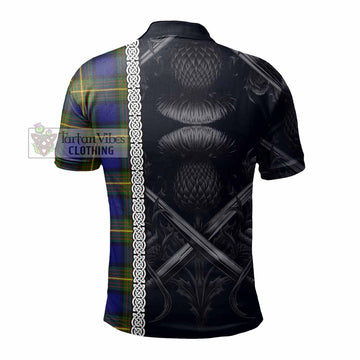 Muir Tartan Polo Shirt with Family Crest Cross Sword Thistle Celtic Vibes