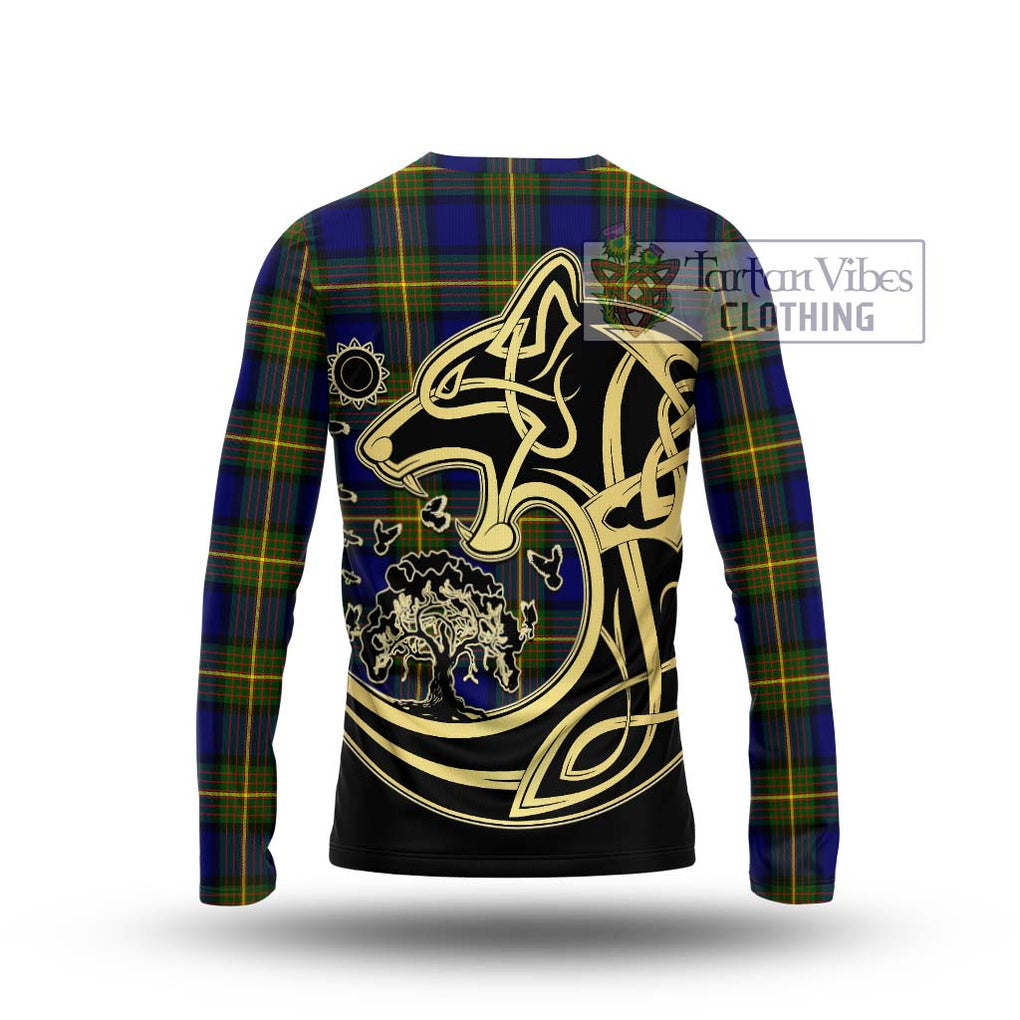 Muir Tartan Long Sleeve T-Shirt with Family Crest Celtic Wolf Style - Tartan Vibes Clothing