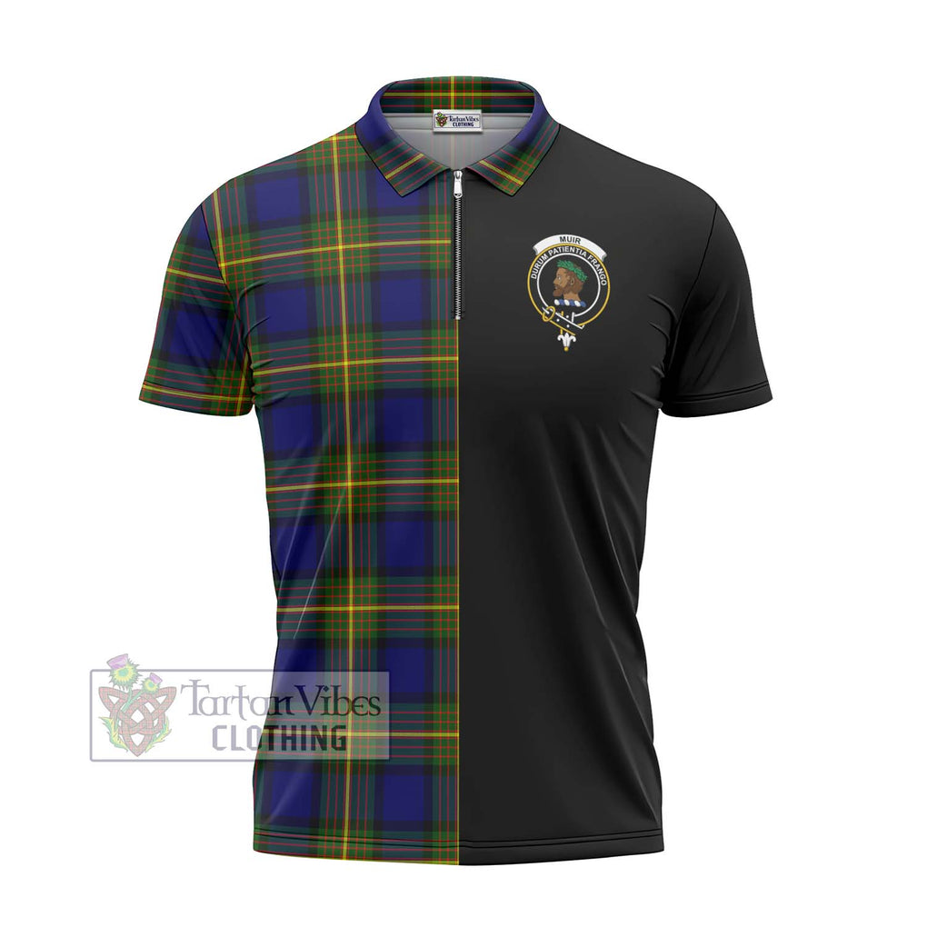 Muir Tartan Zipper Polo Shirt with Family Crest and Half Of Me Style - Tartanvibesclothing Shop