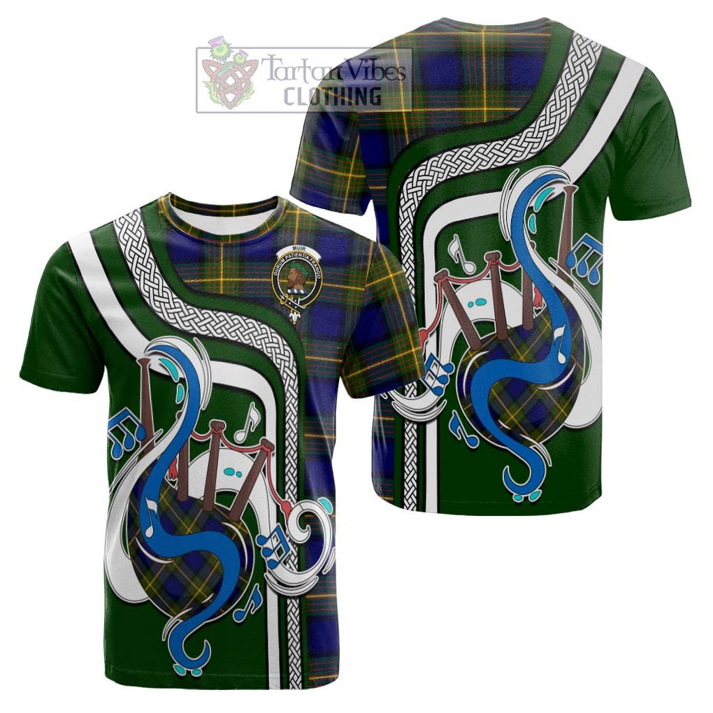 Tartan Vibes Clothing Muir Tartan Cotton T-shirt with Epic Bagpipe Style