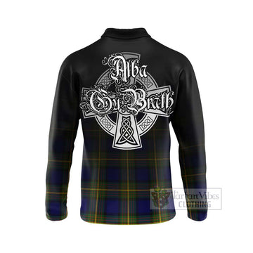 Muir Tartan Long Sleeve Polo Shirt Featuring Alba Gu Brath Family Crest Celtic Inspired