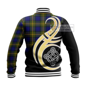 Muir Tartan Baseball Jacket with Family Crest and Celtic Symbol Style